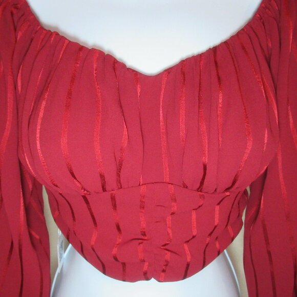 Cropped Burgundy Long-Sleeve Blouse | Size Small - Picture 4 of 11